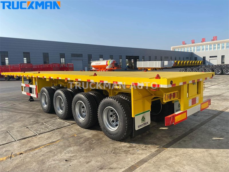 4 axle ကွန်တိန်နာ flatbed နောက်တွဲယာဉ်